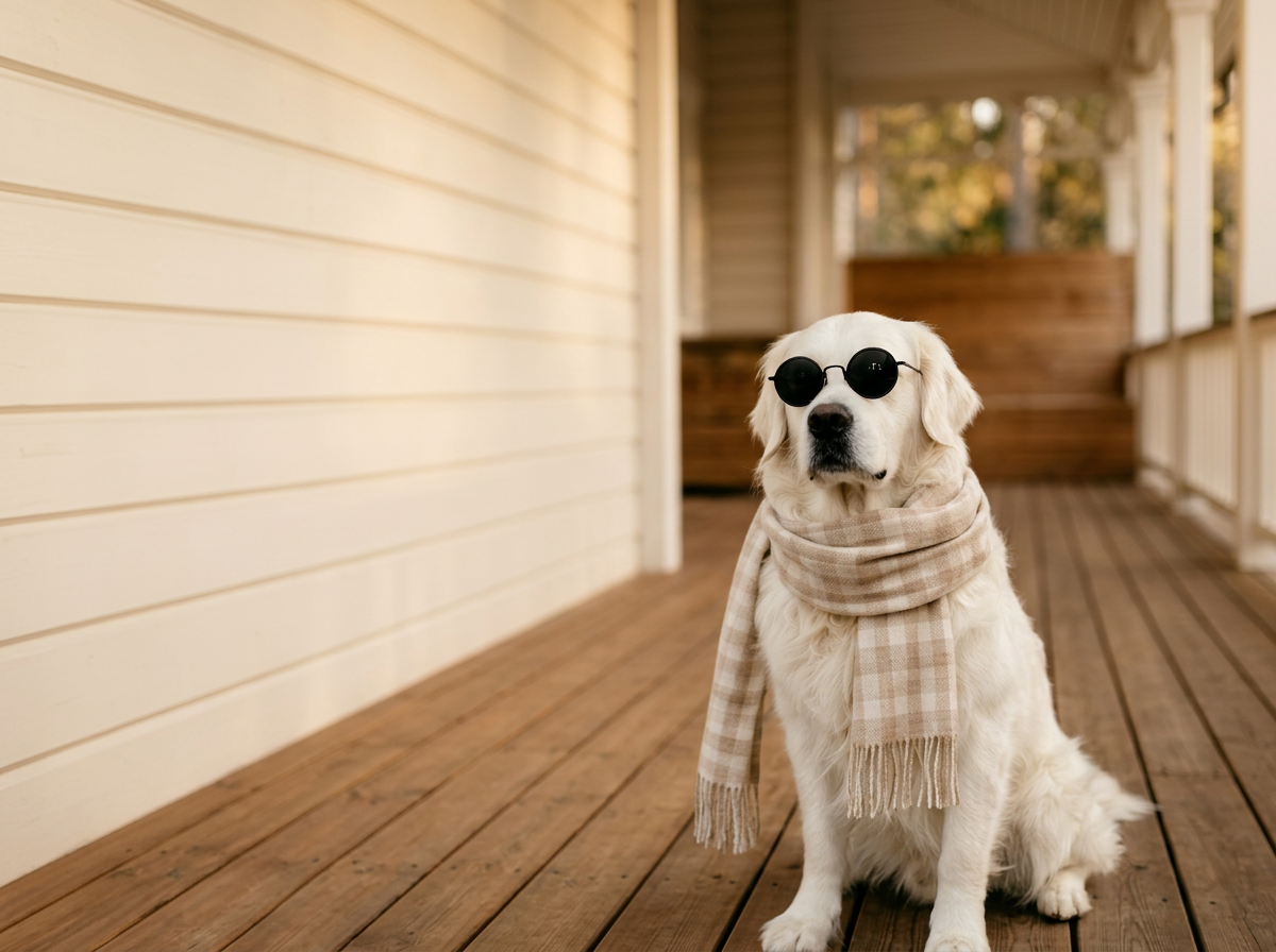 JAYWOX – välklädd hund i halsduk, tovor uppstår underifrån